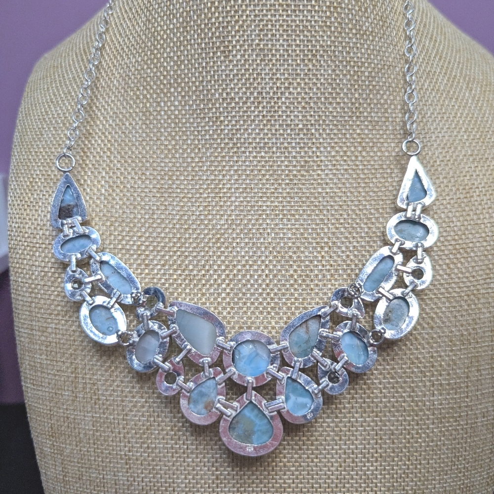 Natural Larimar Statement Necklace With Aquamarine Accents - Picture 7 of 8